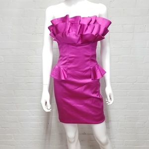 Ted Baker Pink Strapless Peplum Ruffle Dress